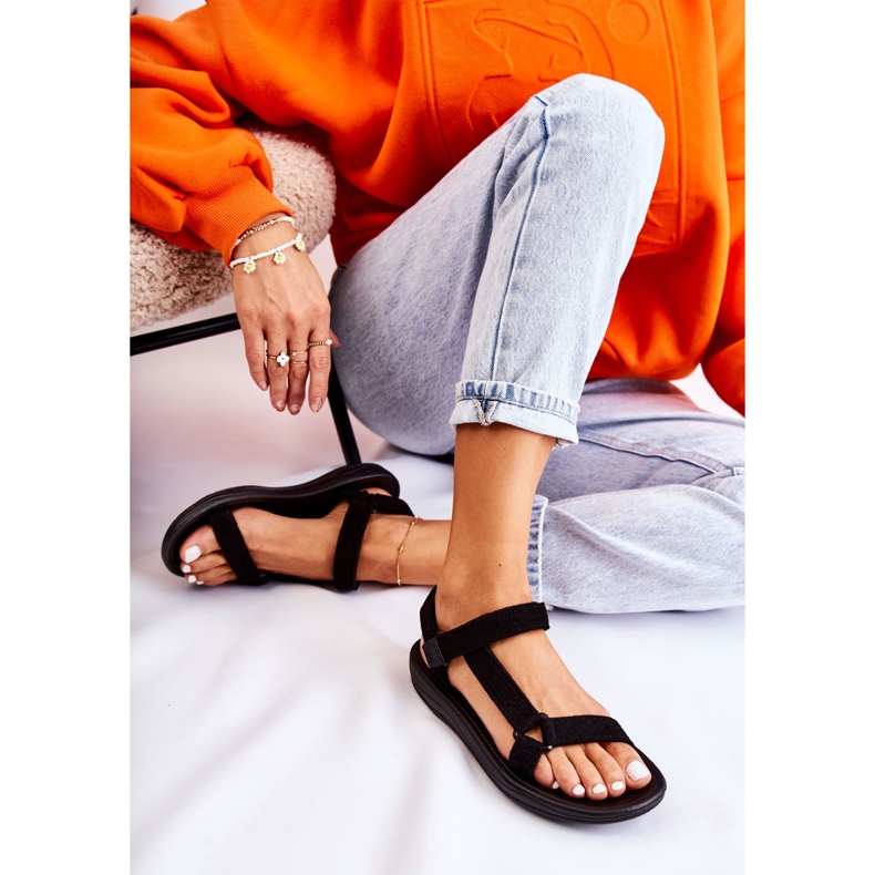 Sandalias negras deportivas de gamuza femenina negro 4