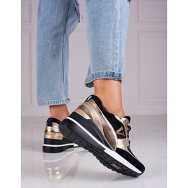Vinceza Deportivas de mujer Potocki negras y doradas con tacón de cuña negro dorado 1