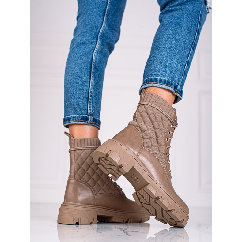 Bolsos acolchados de mujer Shelovet con cordones beige marrón 1