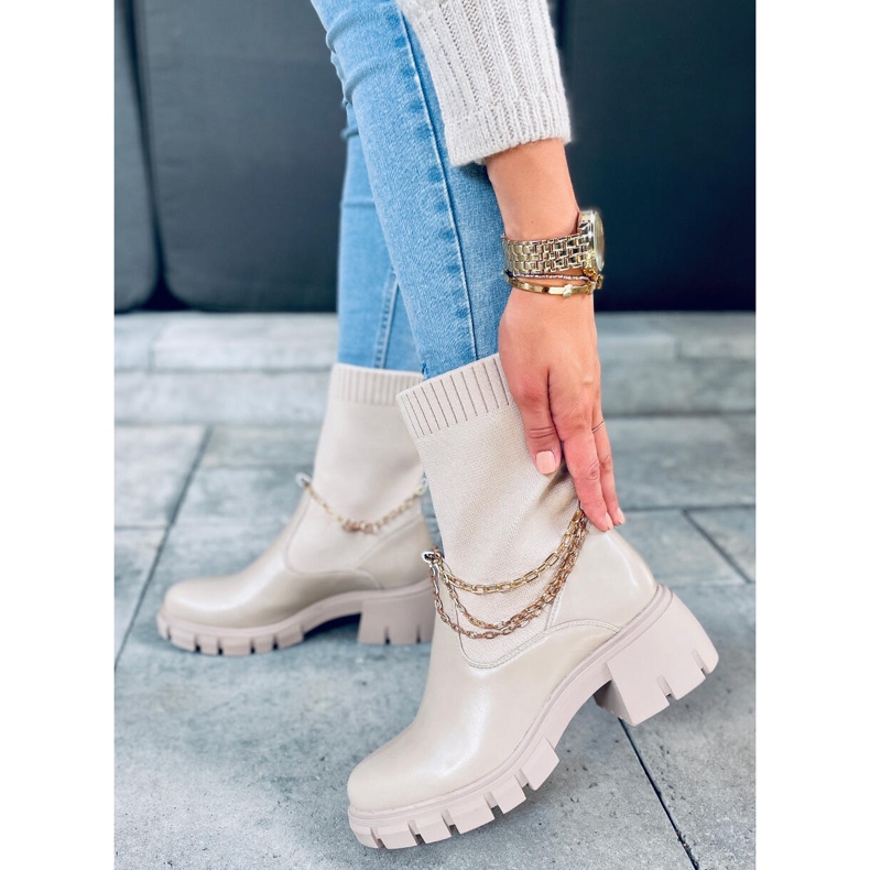 Botas con parte superior de calcetín Grace Beige 1