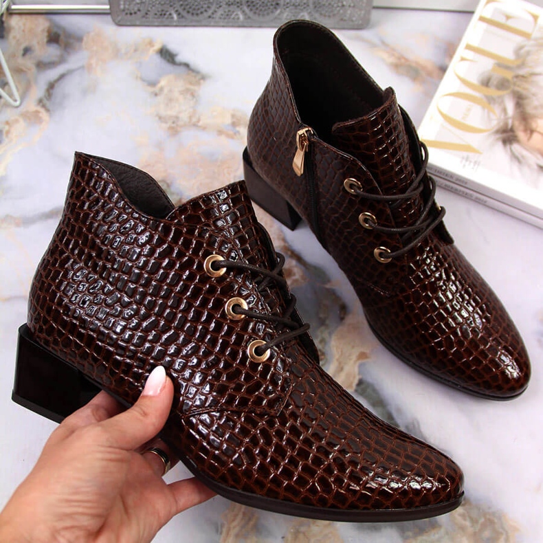 Zapatos de charol para mujer, charol serpiente Vinceza marrón 1 Zapatos de charol para mujer, charol serpiente Vinceza marrón 1