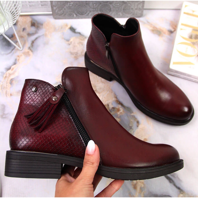 Botines mujer Jodhpur piel serpiente Vinceza burdeos rojo 1