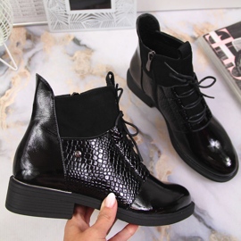 Botines Vinceza mujer piel serpiente charol negro 1