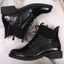 Botines Vinceza mujer piel serpiente charol negro 2