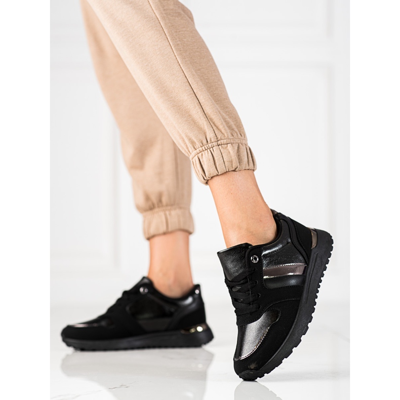 Shelovet zapatillas mujer cordones negro 1