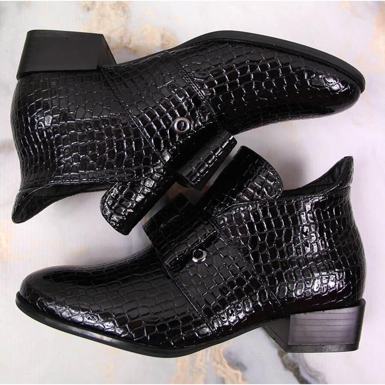 Botas de mujer Botines Jodhpur con lazo Potocki negro lacado 1