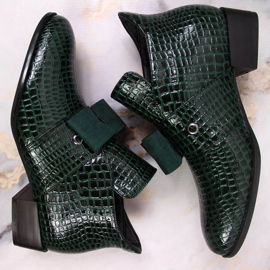 Botas de mujer Botines Jodhpur con lazo Potocki lacado en verde 1