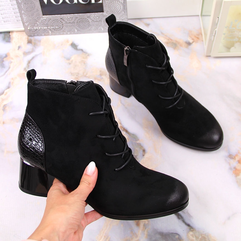 Botas de mujer, cordones aislantes eco-gamuza negra Potocki negro 1 Botas de mujer, cordones aislantes eco-gamuza negra Potocki negro 1