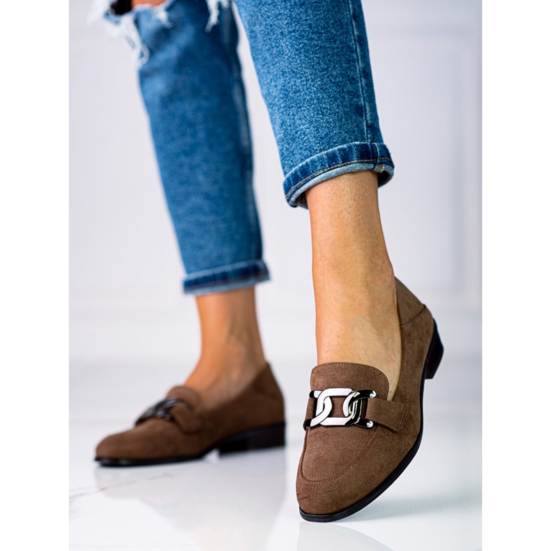 Mocasines de mujer elegantes con cadena Vinceza marrón 1