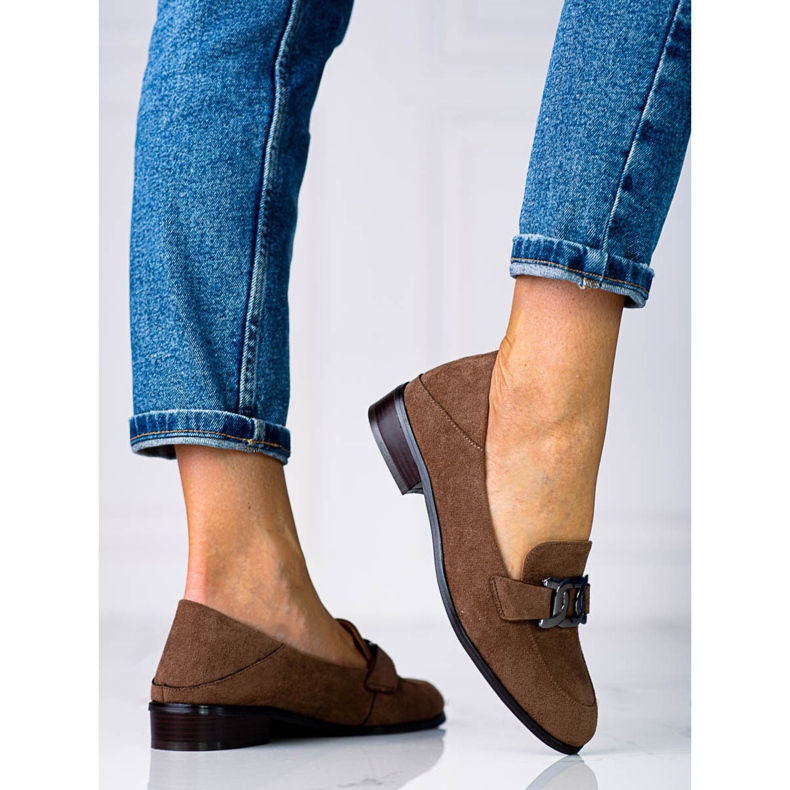 Mocasines de mujer elegantes con cadena Vinceza marrón 2