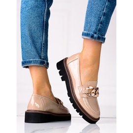 Mocasines de mujer en la plataforma Vinceza fabricados en charol, beige. marrón 2