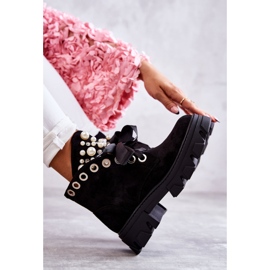 Botas Cálidas De Ante Roco Negro Con Perlas 1