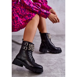PG1 Botines De Mujer Con Adornos Atados Negro Leonés 8