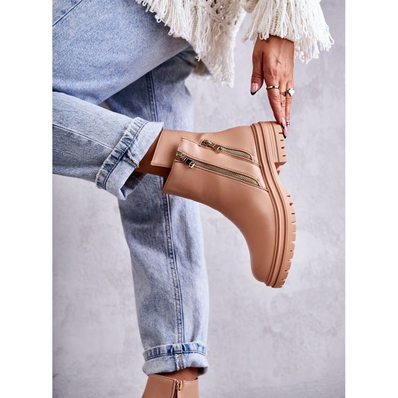 PG1 Botas Mujer Piel Con Cremallera Beige Navarra 2