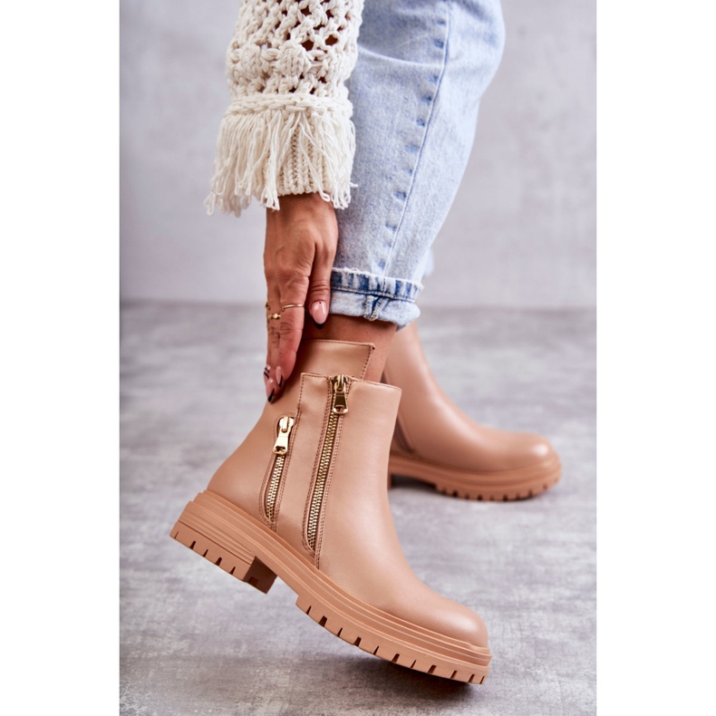 PG1 Botas Mujer Piel Con Cremallera Beige Navarra 1