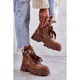 PS1 Botas Cálidas De Ante Roco Marrón Con Perlas 6