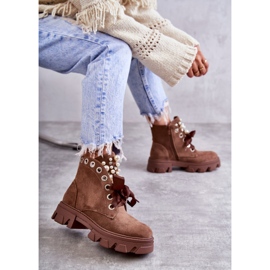 PS1 Botas Cálidas De Ante Roco Marrón Con Perlas 10