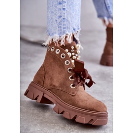PS1 Botas Cálidas De Ante Roco Marrón Con Perlas 9