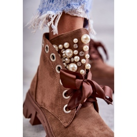 PS1 Botas Cálidas De Ante Roco Marrón Con Perlas 5