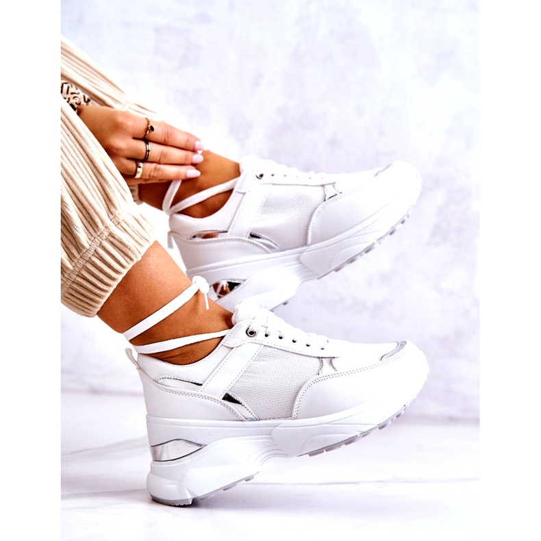 PG1 Zapatos Deportivos Brillantes De Mujer Con Cuña, Blanco Actividad 5