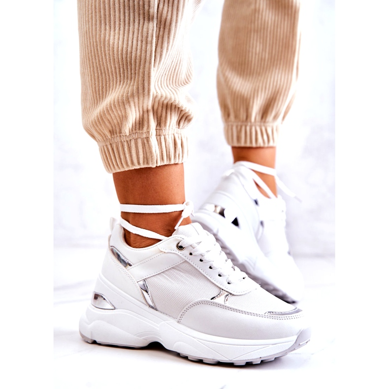 PG1 Zapatos Deportivos Brillantes De Mujer Con Cuña, Blanco Actividad 3