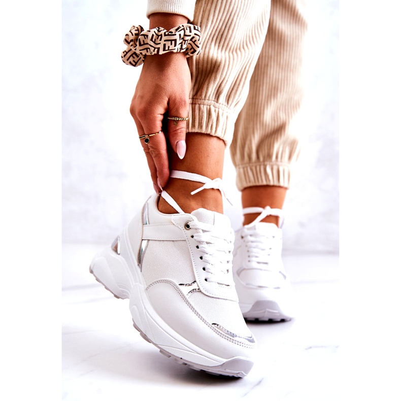 PG1 Zapatos Deportivos Brillantes De Mujer Con Cuña, Blanco Actividad 1