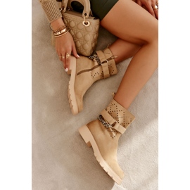 Botines Calados Con Cremallera Cadena Chantelle Beige 5