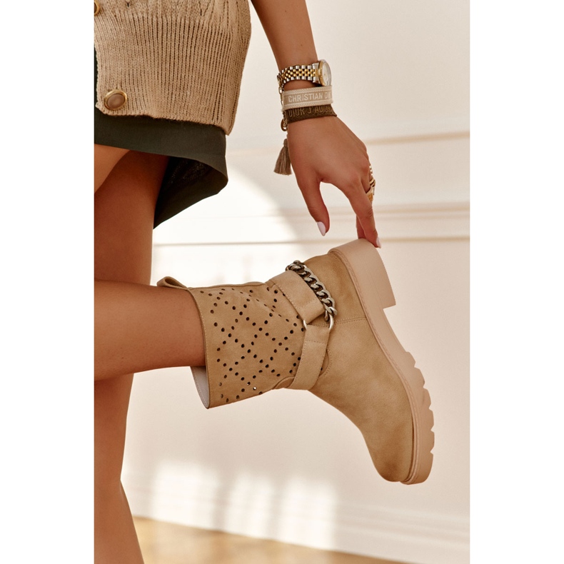 Botines Calados Con Cremallera Cadena Chantelle Beige 2 Botines Calados Con Cremallera Cadena Chantelle Beige 2