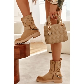 Botines Calados Con Cremallera Cadena Chantelle Beige 6