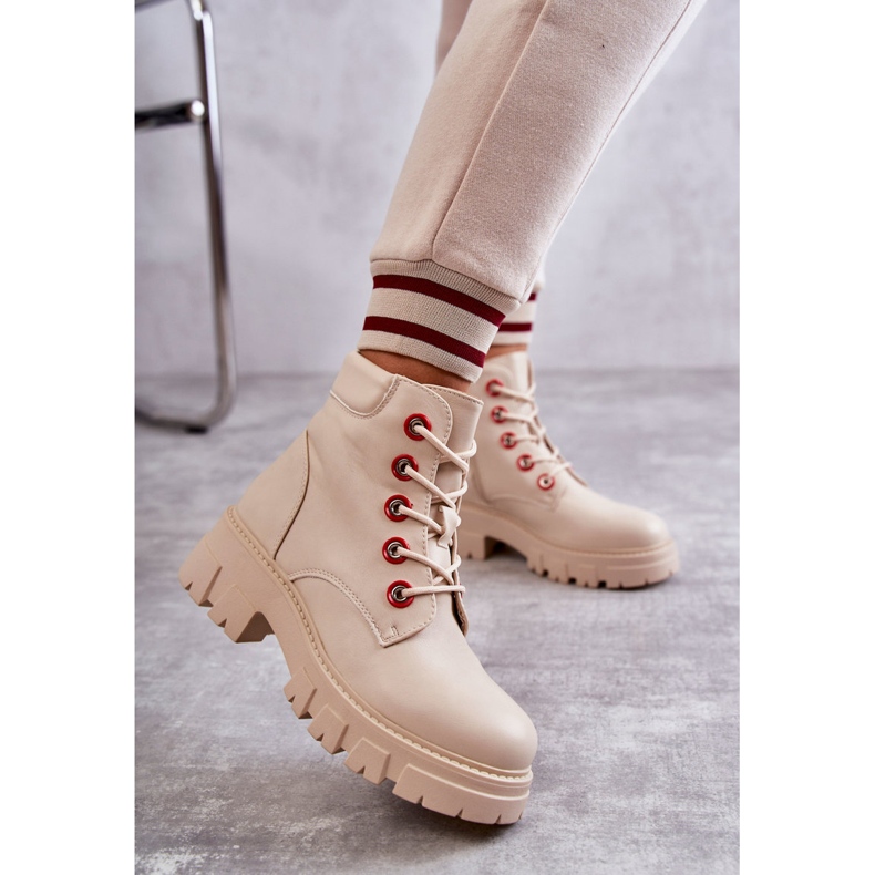 PG1 Botas De Piel Workers En Beige Messa Cremallera 2