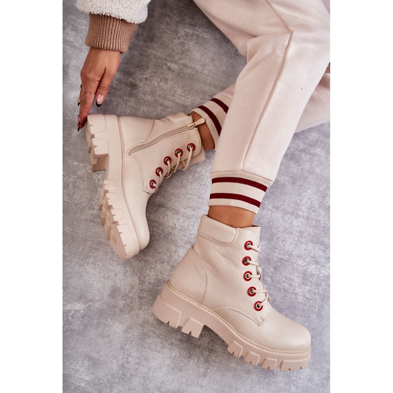 PG1 Botas De Piel Workers En Beige Messa Cremallera 1