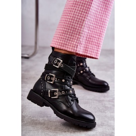 PG1 Botas De Mujer De Piel Con Rayas Decorativas Negras Russo negro 2