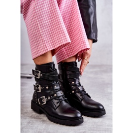 PG1 Botas De Mujer De Piel Con Rayas Decorativas Negras Russo negro 1