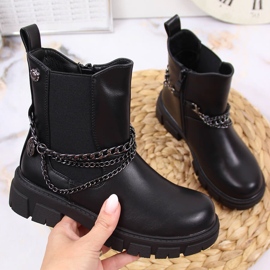 Botas negras Vinceza para niña con cadena negro 1