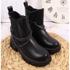 Botas negras Vinceza para niña con cadena negro 2