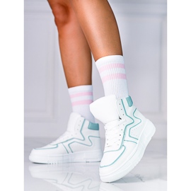 Deportivas de mujer High Shelovet fabricadas en piel ecológica blanca y verde blanco 2