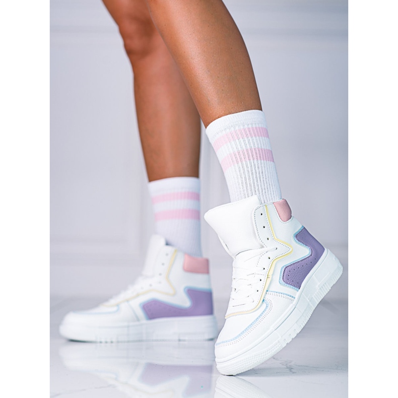 Deportivas de mujer High Shelovet fabricadas en piel ecológica de color blanco y morado. púrpura multicolor 1