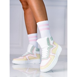 Deportivas de mujer High Shelovet fabricadas en piel ecológica blanca, amarilla y verde blanco multicolor 1
