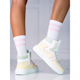 Deportivas de mujer High Shelovet fabricadas en piel ecológica blanca, amarilla y verde blanco multicolor 2