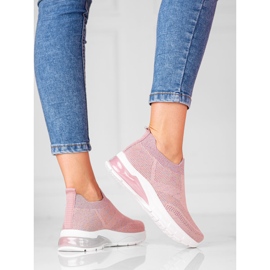 W. Potocki Rosa, deportivas de mujer, zapatillas Potocki, tejido con purpurina. rosado 1