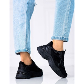 Deportivas de mujer Shelovet en negro con cordones y suela gruesa 1