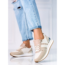 Sneakers beige de mujer con inserciones Shelovet doradas dorado 2