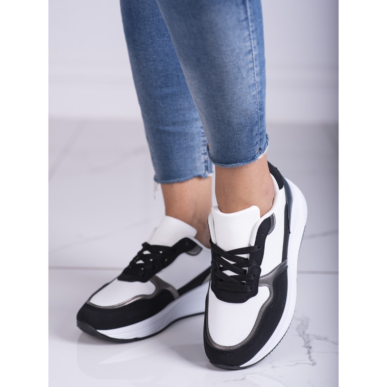 Zapatillas deportivas de mujer Shelovet en blanco y negro con aplicación plateada 1