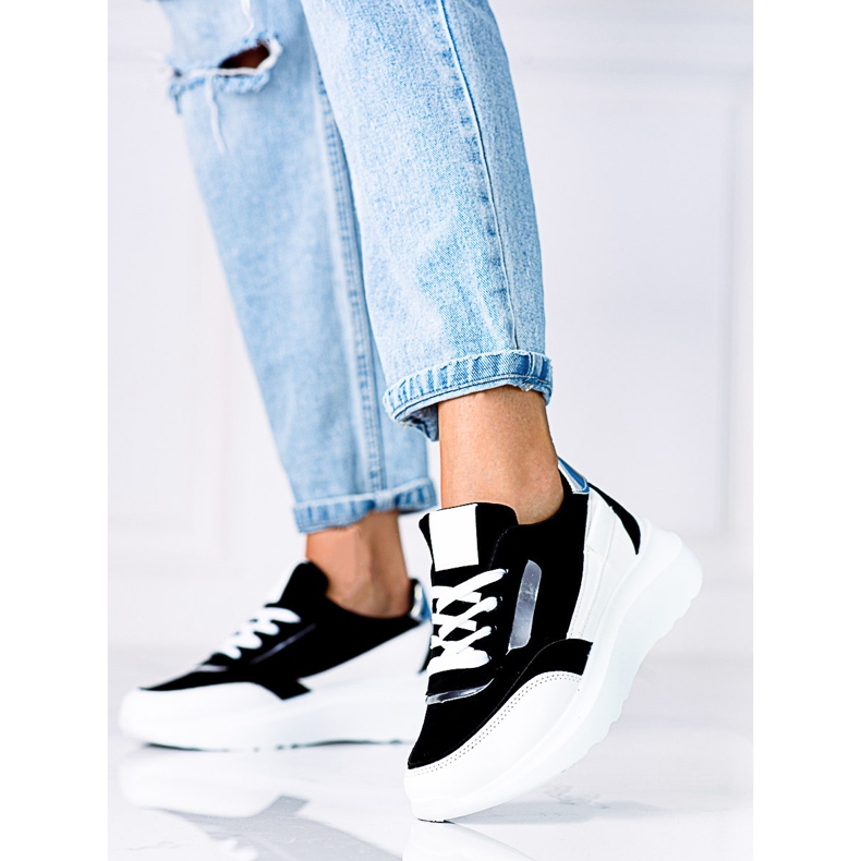 Shelovet sneakers con cordones en blanco y negro para mujer 1