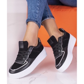 Zapatillas negras con cordones para mujer en una plataforma Shelovet alta negro 2