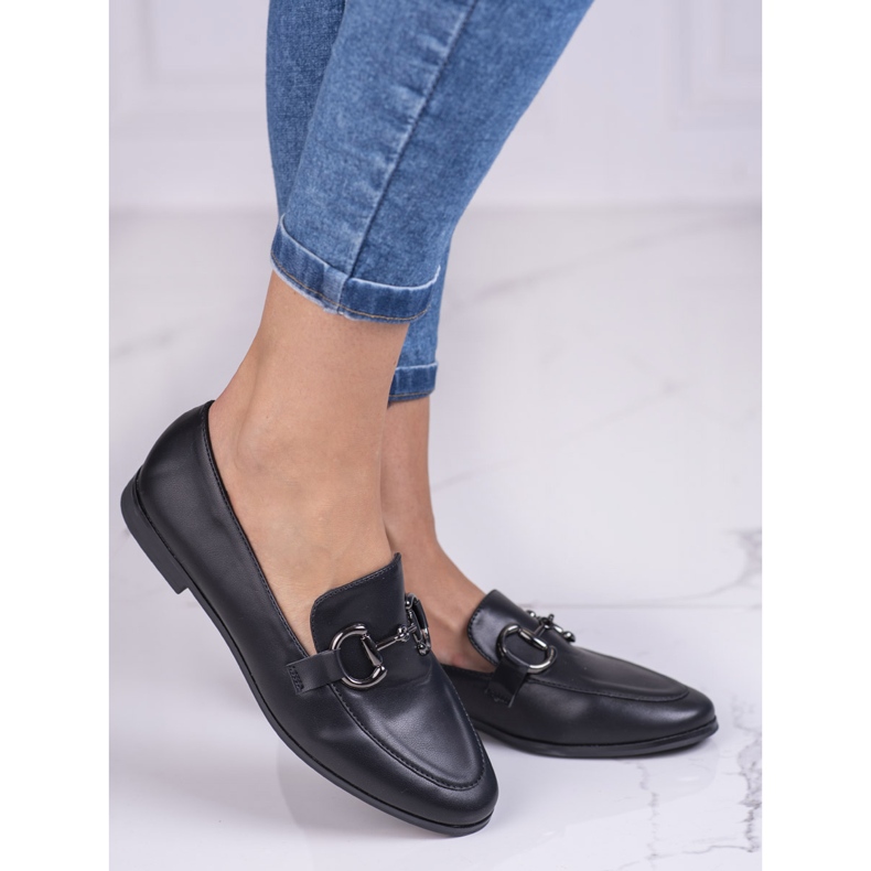 Mocasines de mujer elegantes Shelovet con tacones bajos negros 1