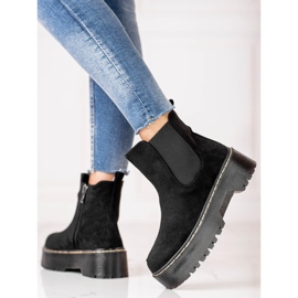 Botines Chelsea de mujer negros con plataforma Shelovet fabricados en ante ecológico 2