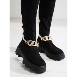 Botas negras de mujer con suela gruesa Shelovet fabricadas en ante ecológico negro 1