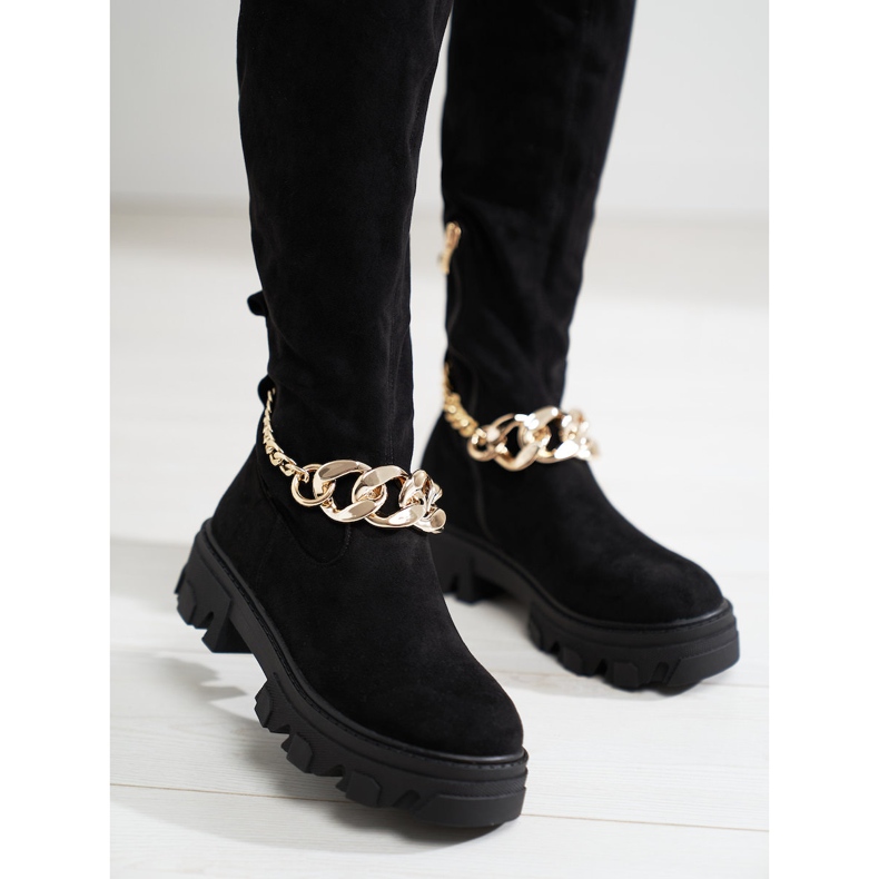 Botas negras de mujer con suela gruesa Shelovet fabricadas en ante ecológico negro 1