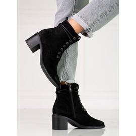 Botas de mujer con cordones Shelovet negras fabricadas en ante ecológico negro 1